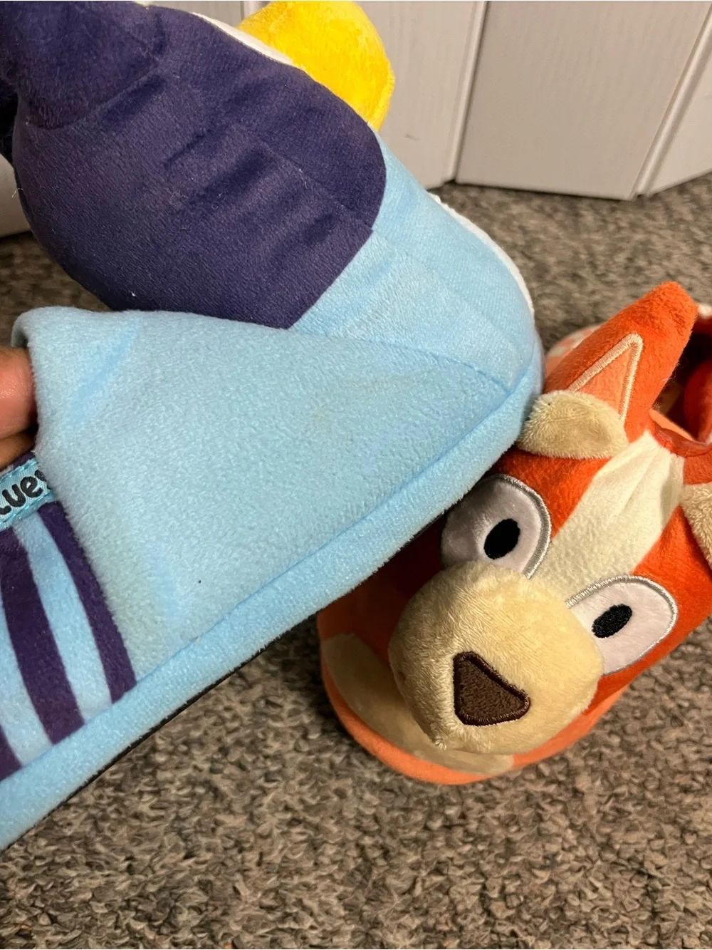 Kids Plush Animal Slippers - Orange & Blue size 5/6
